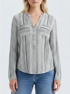 Lucky Brand Grey & White Striped Blouse